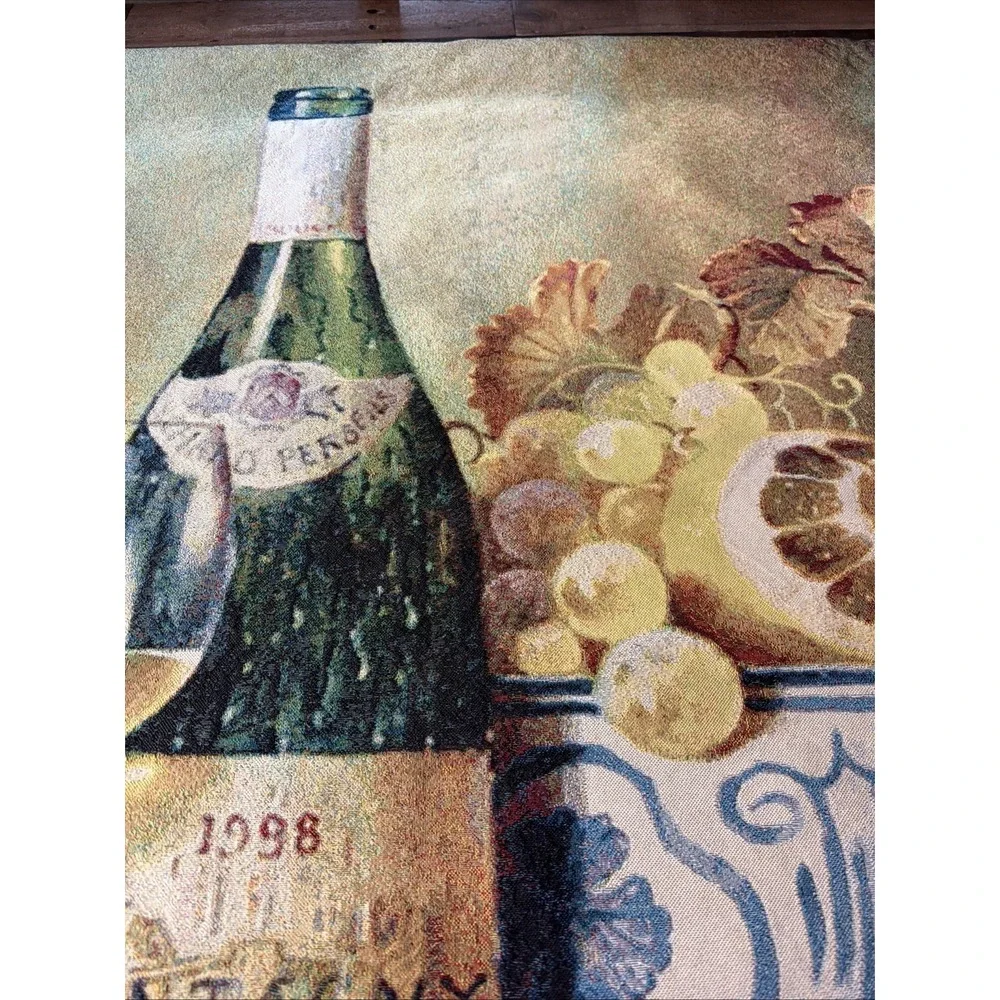 Wine Tapestry Wall Hanging Montagny 1998 Still Life Grapes Tuscan Kitchen Vtg